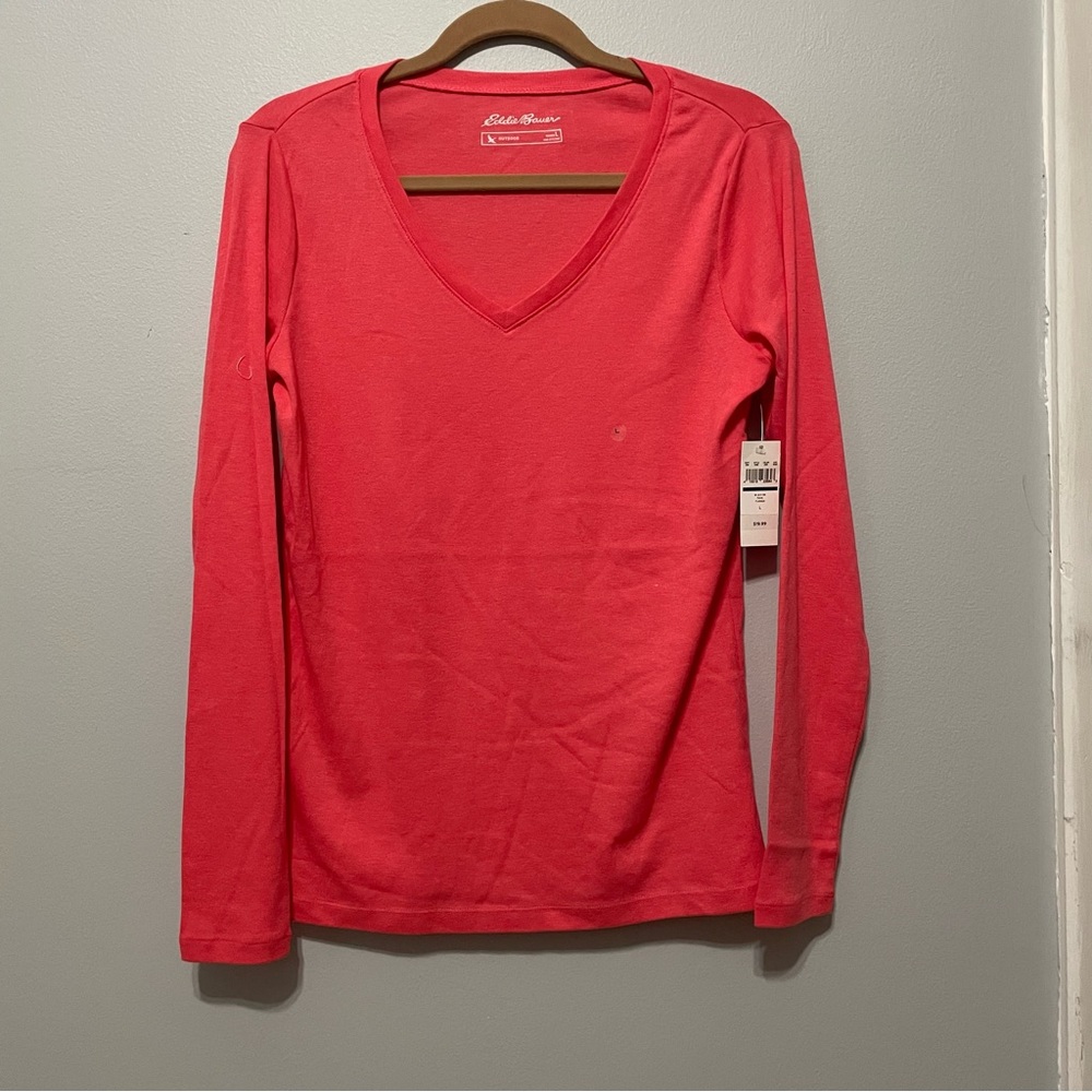 Womens Eddie Bauer Long Sleeve V-Neck - Pink (NWT)